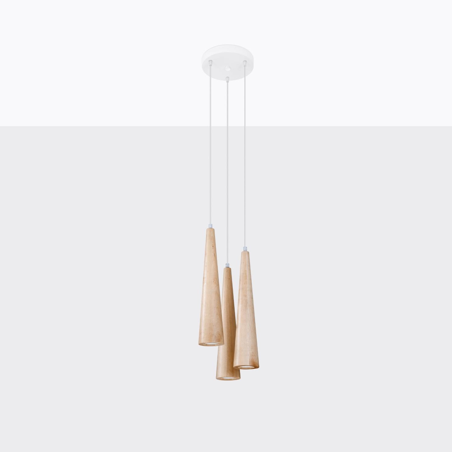 lámpara colgante SULA 3P de madera natural, un toque elegante y cálido para tu hogar. Perfecta para iluminar espacios con un estilo sofisticado y acogedor. ¡Transforma tu ambiente!