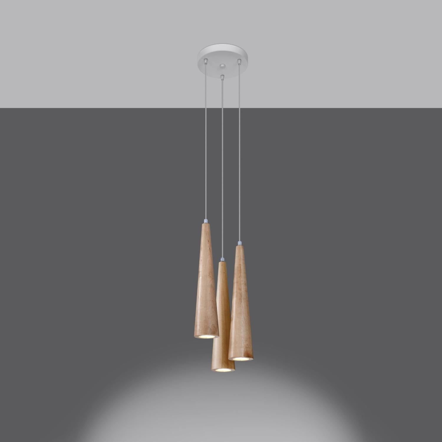 lámpara colgante SULA 3P de madera natural, un toque elegante y cálido para tu hogar. Perfecta para iluminar espacios con un estilo sofisticado y acogedor. ¡Transforma tu ambiente!