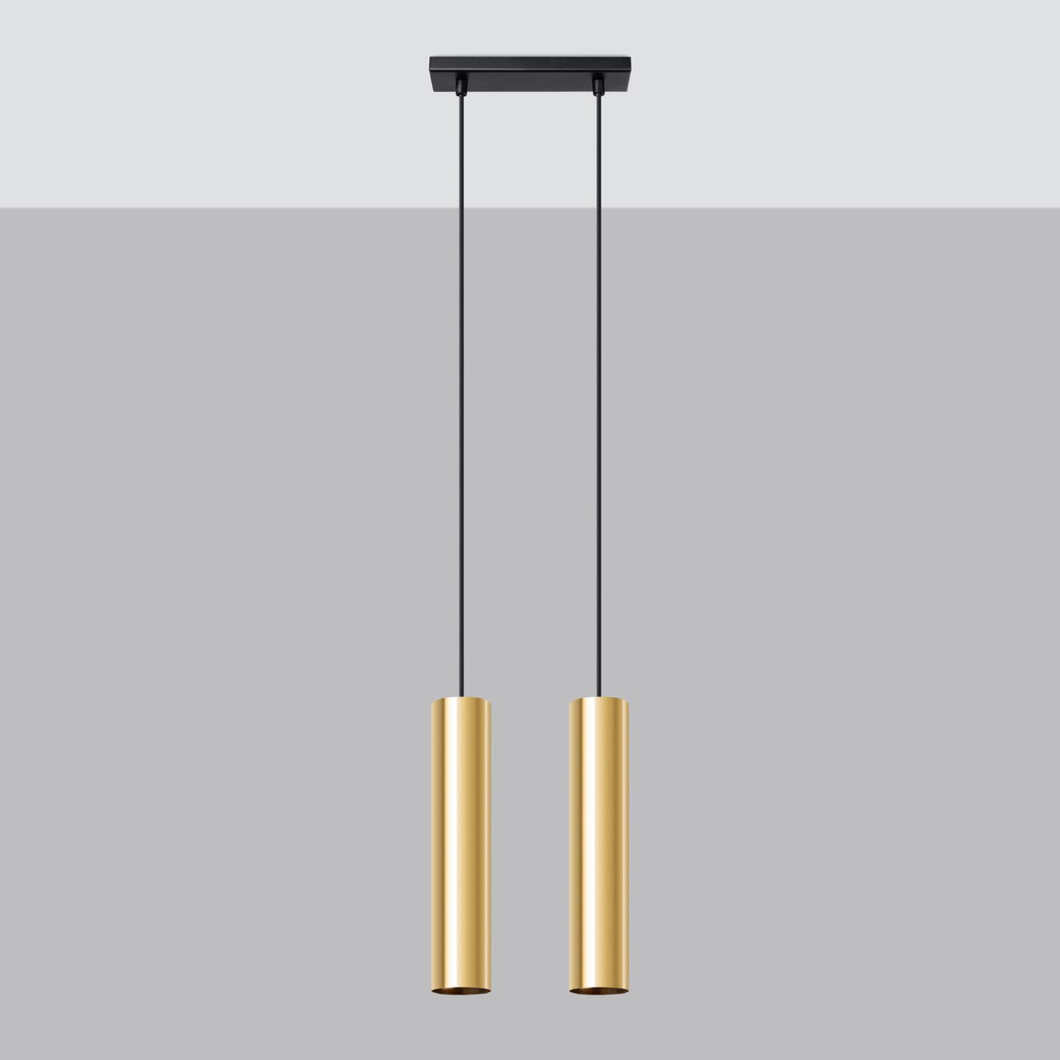 lámpara colgante LAGOS 2 en elegante oro pulido, ideal para iluminar tus espacios con un toque moderno y sofisticado. Perfecta para salones y comedores.