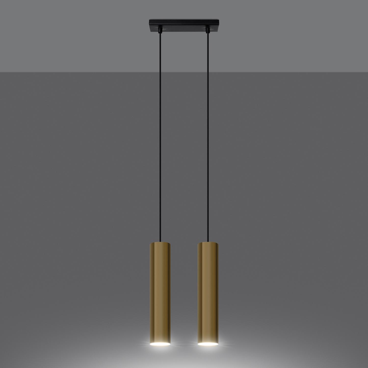 lámpara colgante LAGOS 2 en elegante oro pulido, ideal para iluminar tus espacios con un toque moderno y sofisticado. Perfecta para salones y comedores.