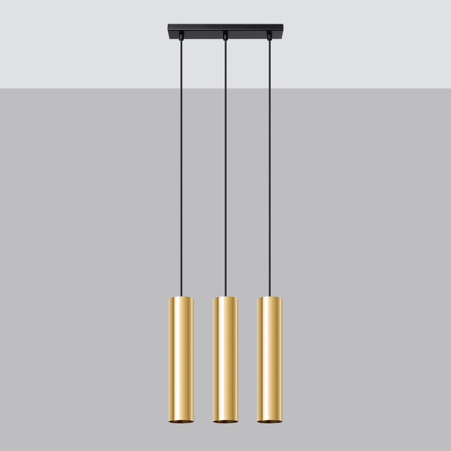 lámpara colgante LAGOS 3 en oro pulido: un diseño exclusivo que fusiona elegancia y modernidad. Ideal para aportar un toque de distinción a cualquier espacio, iluminando con estilo.