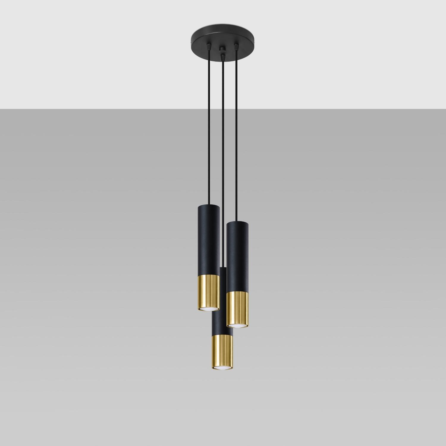 lámpara colgante LOOPEZ 3P en elegante combinación negro y dorado, ideal para crear un ambiente moderno y sofisticado en cualquier espacio. ¡Ilumina tu hogar con estilo!