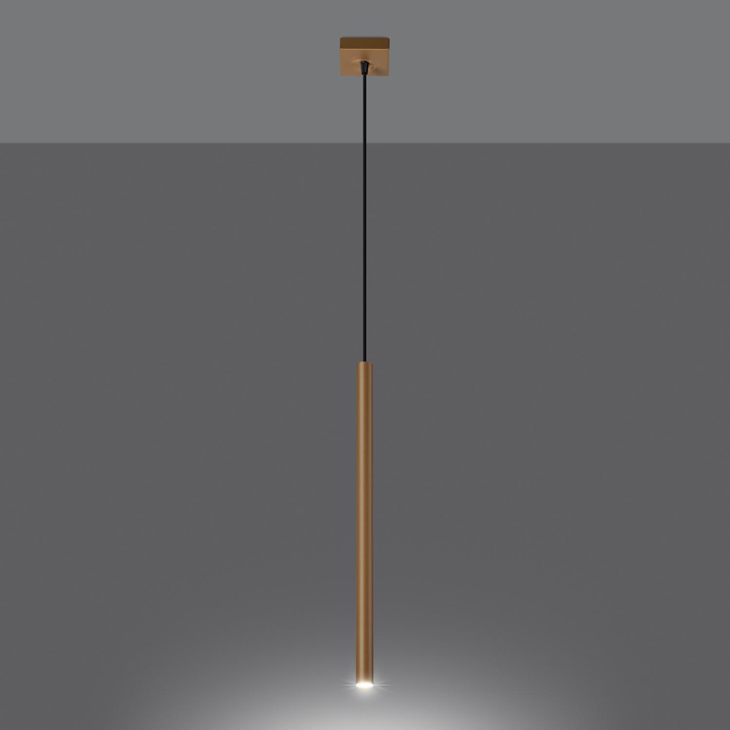 lámpara colgante PASTELO 1 en elegante acabado oro, ideal para agregar un toque de sofisticación y calidez a cualquier espacio. Perfecta para comedores o salas de estar.