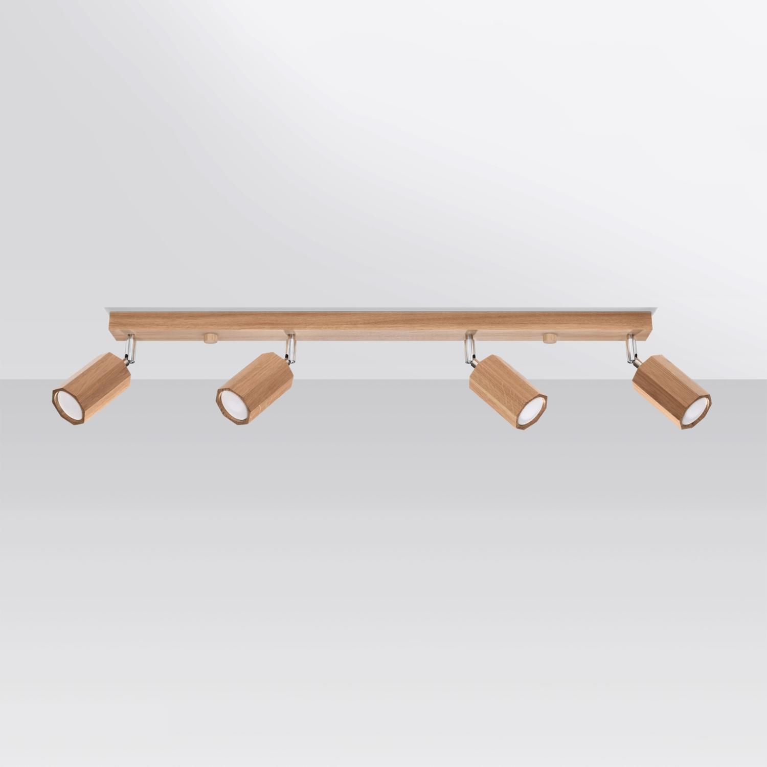 lámpara de techo ZEKE 4 roble: Elegante y moderna, esta lámpara ofrece una iluminación cálida y acogedora, ideal para realzar cualquier espacio con su diseño en madera de roble.