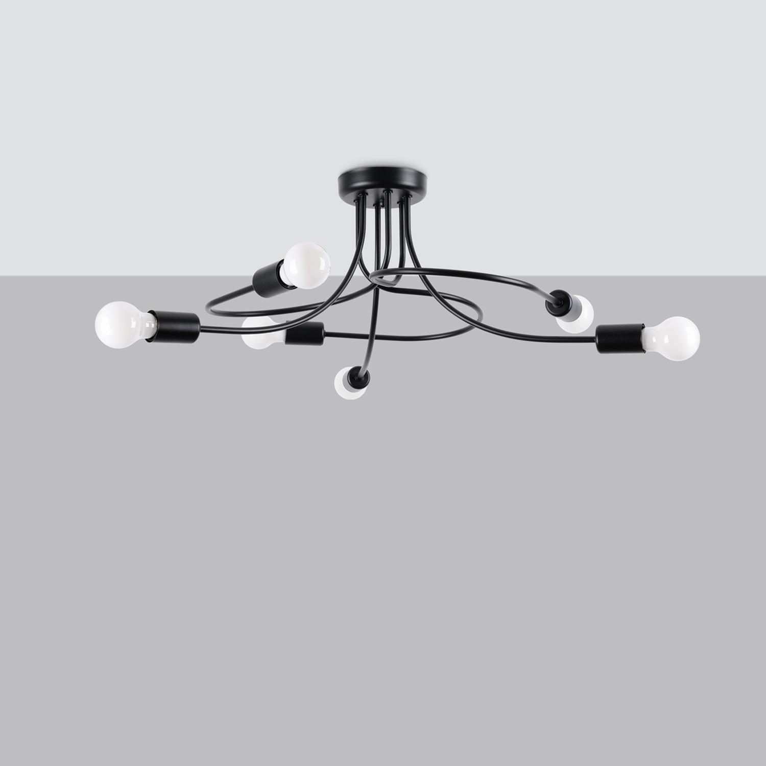 araña LEVAR 6 negra: la fusión ideal de estilo y utilidad. Su diseño elegante irradia luz cálida, transformando cualquier espacio en un ambiente acogedor perfecto para tu hogar.
