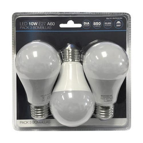 pack de 3 bombillas a60, 9w, e27, luz diurna, ideales para iluminación general en hogares y oficinas.
