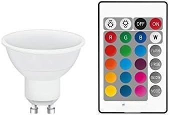 lámpara led par16 gu10 4,5w, 2700k+rgb, control remoto, ideal para ambientación y decoración en interiores.