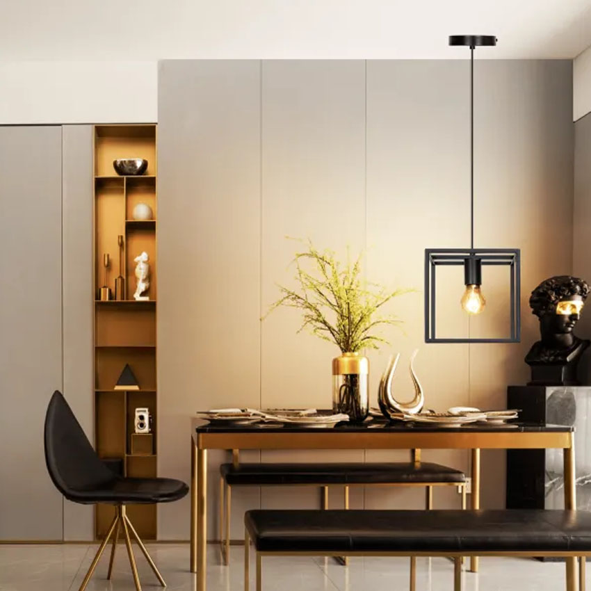 lámpara colgante de metal E27, un elegante complemento que ilumina con estilo cualquier espacio. Ideal para dar un toque moderno y sofisticado a tu decoración.