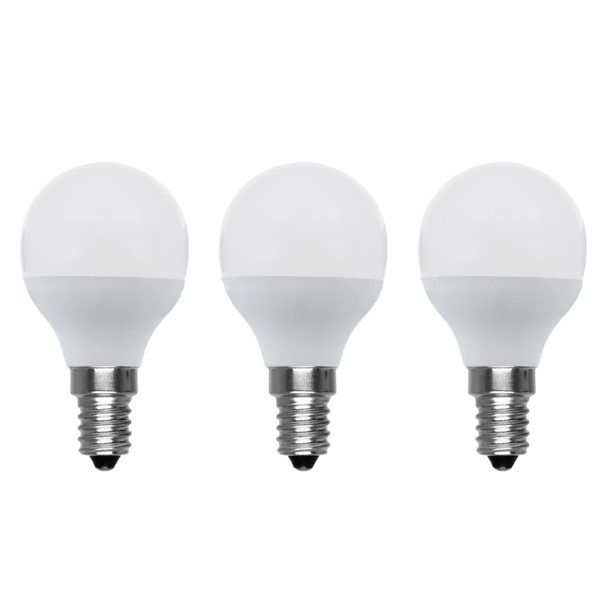  Kit de 3 bombillas esféricas, bombillas led E14 5W 3200K luz cálida Ø4,5x8cm