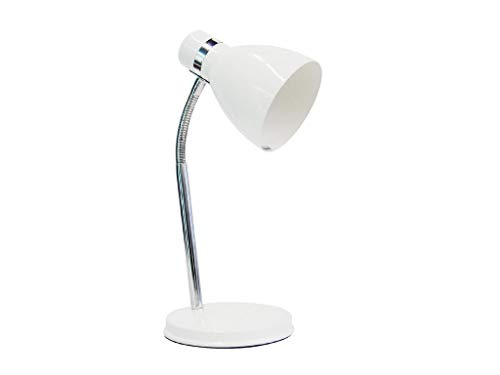 flexo metálico sobremesa blanco E14 25W, luz ajustable, ideal para escritorio y lectura.