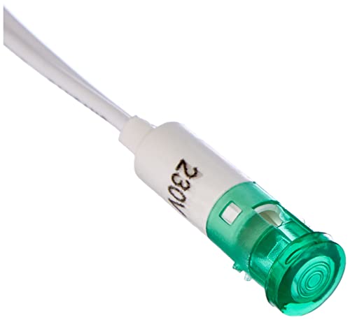 piloto LED verde flúor 10.5mm 230V, ideal para señalización y avisos en diversos dispositivos eléctricos.