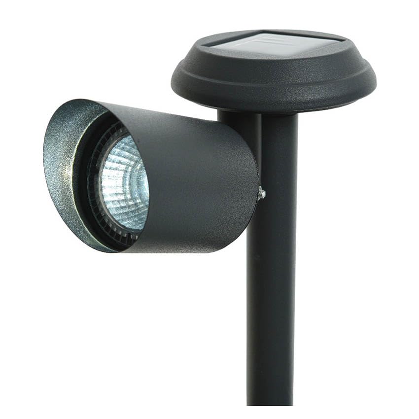 estaca de jardín con proyector solar LED 3 lm 6400K, 45°, dimensiones 10x17x25,5 cm; iluminación decorativa y funcional para exteriores.