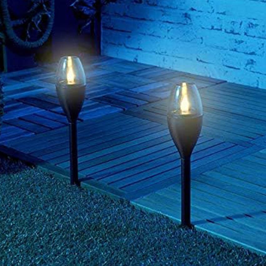 set de 3 lámparas solares grises, LED, resistente al agua, fácil instalación; ideales para iluminar jardines y patios exteriores.
