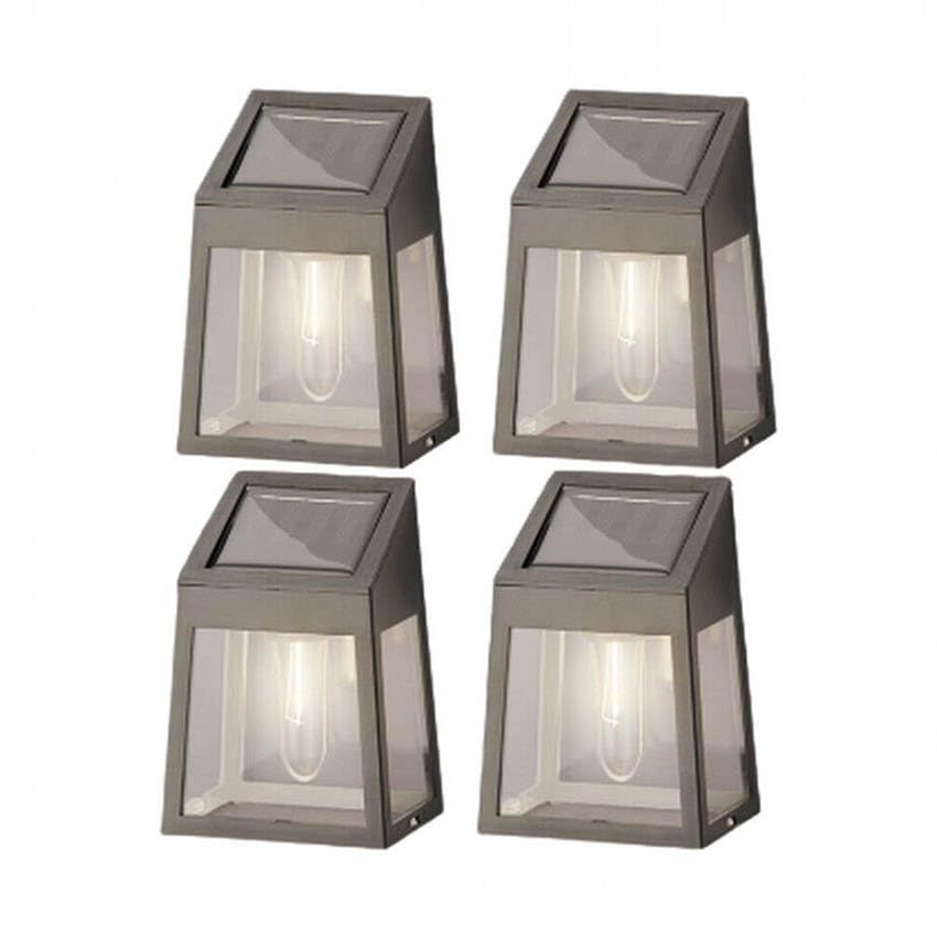 set de 4 apliques de pared solares LED, resistentes a la intemperie, autonomía prolongada, para iluminación exterior y decorativa.