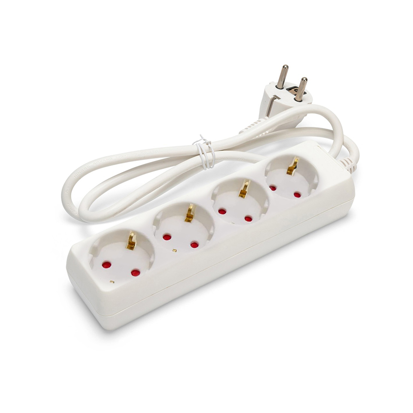 regleta 4 vías 1,5 m, 3G, 1,5 mm² blanca sin interruptor, ideal para conexiones eléctricas en hogar y oficina.